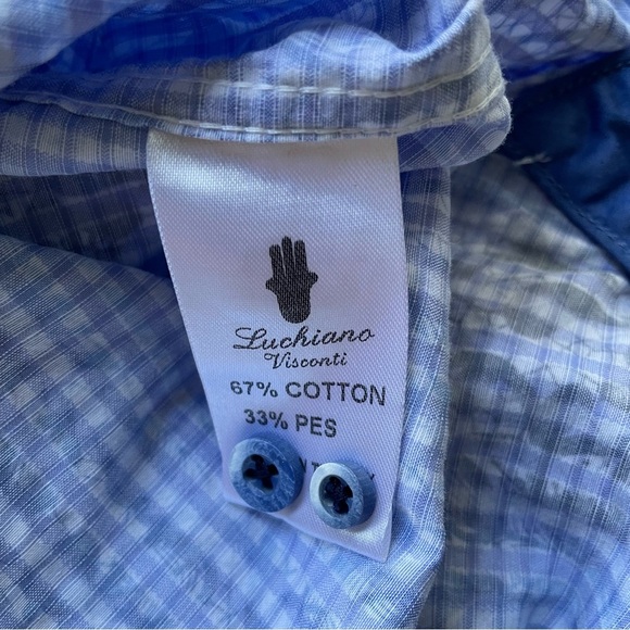 Visconti Black Men’s Button Down Shirt Size Small Blue Pattern Long Sleeve - Picture 6 of 7